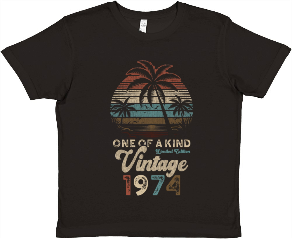 Vintage 1974 Birthday Palm Trees Premium Kids Crewneck T-shirt