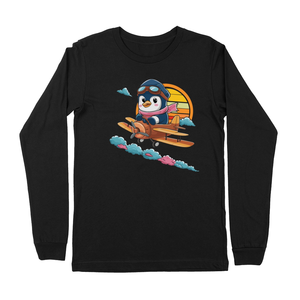 Cute Penguin Pilot Flying Vintage Airplane Premium Long Sleeve