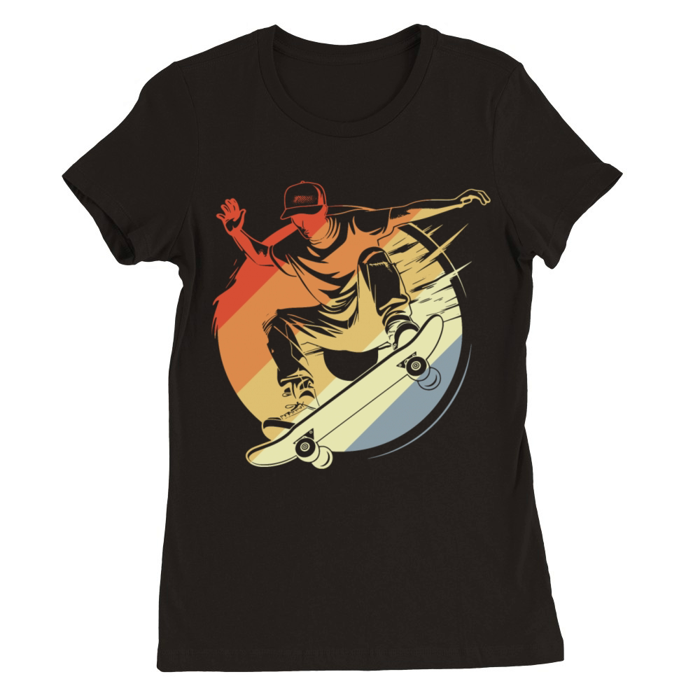 Skateboarding Boy Vintage Look Premium Womens Crewneck T-shirt