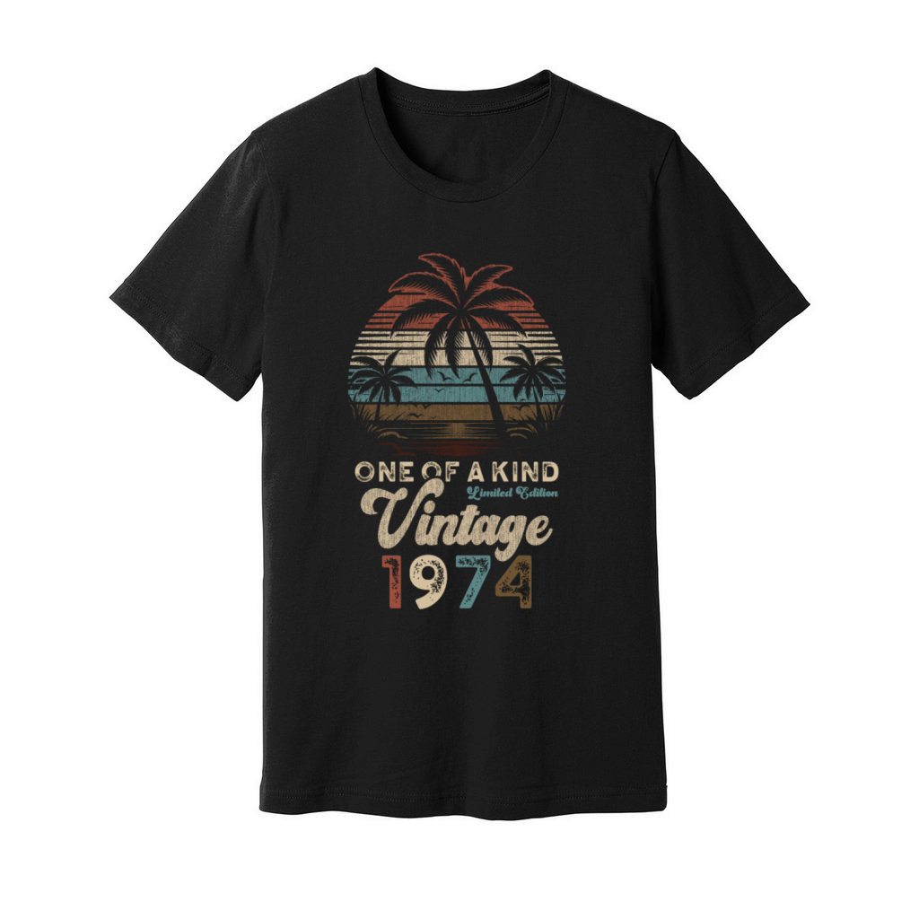 Vintage 1974 Birthday Palm Trees Unisex Jersey Tee
