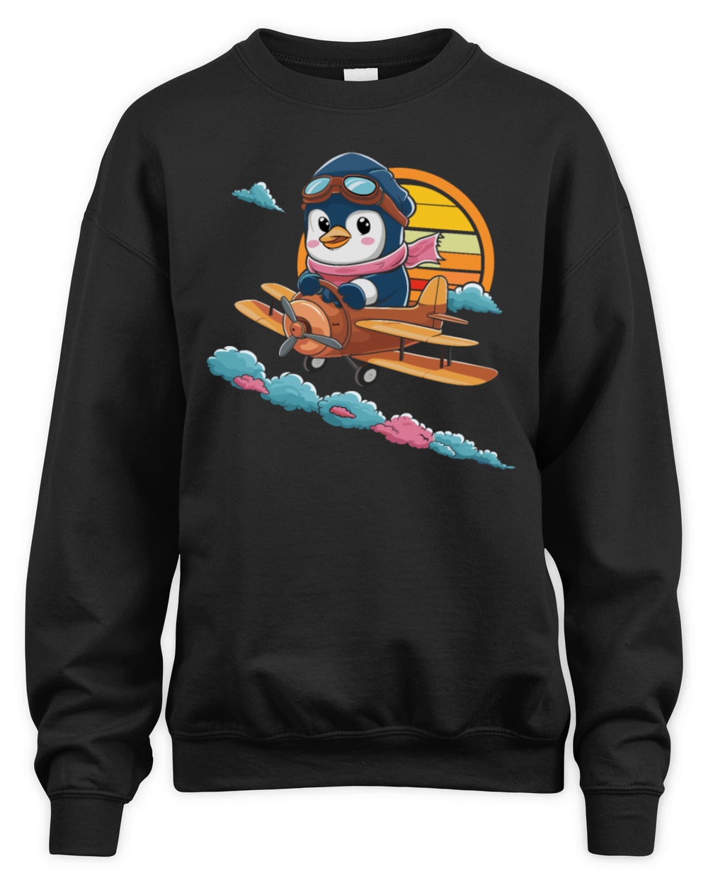 Cute Penguin Pilot Flying Vintage Airplane Unisex Premium Crewneck Sweatshirt