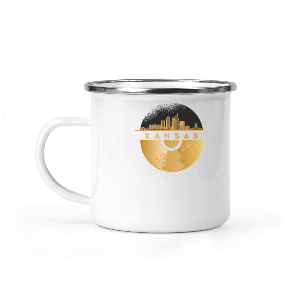 Vinyl-Record-Player Disco-Music Skyline-Kansas Camping Mug