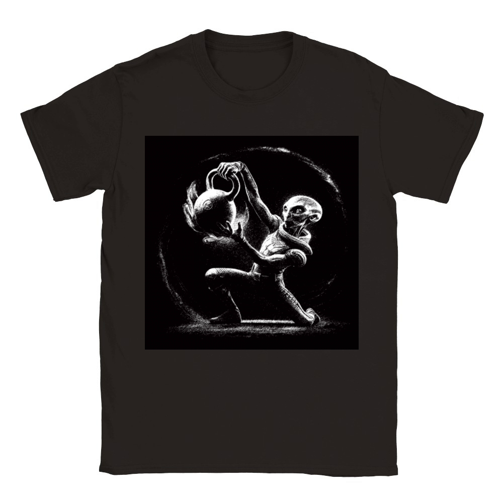 Power of alien kettlebell fitness black and white Classic Kids Crewneck T-shirt