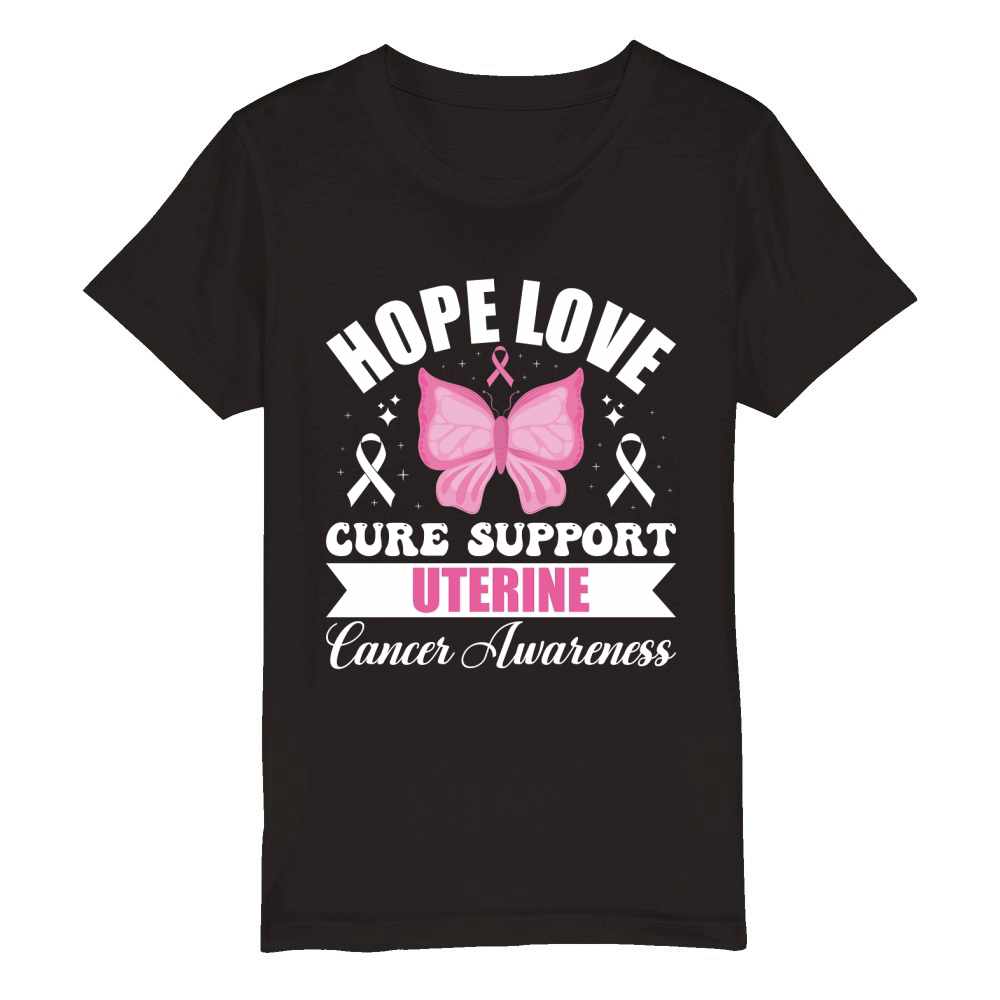 Hope Love Cure Support Uterine Cancer Awareness Organic Kids Crewneck T-shirt