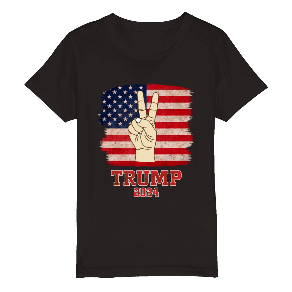 Trump Fist 2024 Vintage US Flag Design Organic Kids Crewneck T-shirt