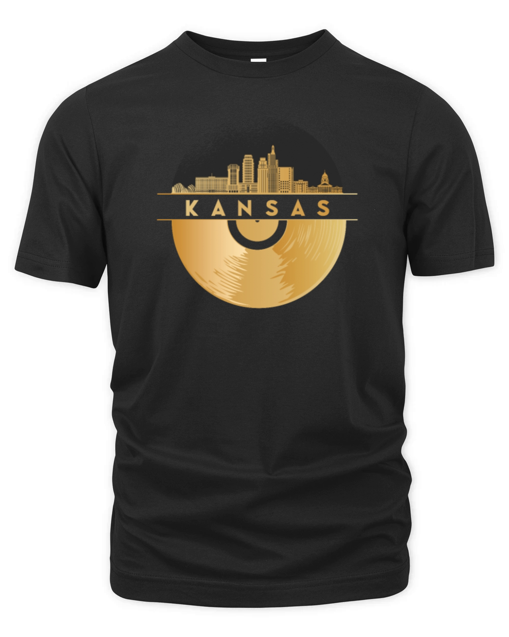 Vinyl-Record-Player Disco-Music Skyline-Kansas Organic Unisex T-shirt
