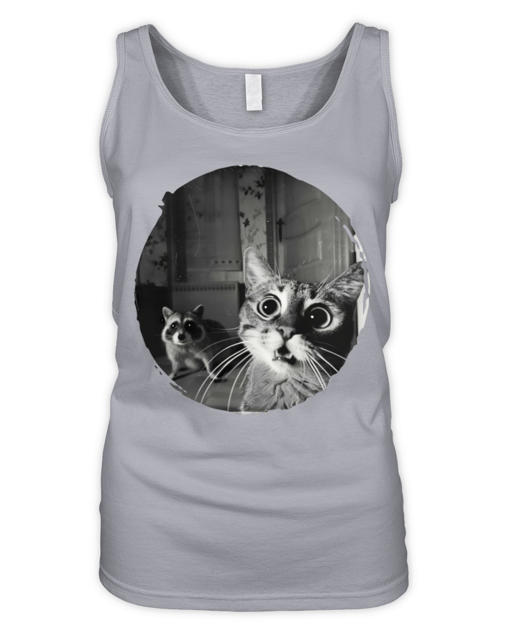 Vintage Surprised Cat and Raccoon Encounter Design Organic Women's Tank Top