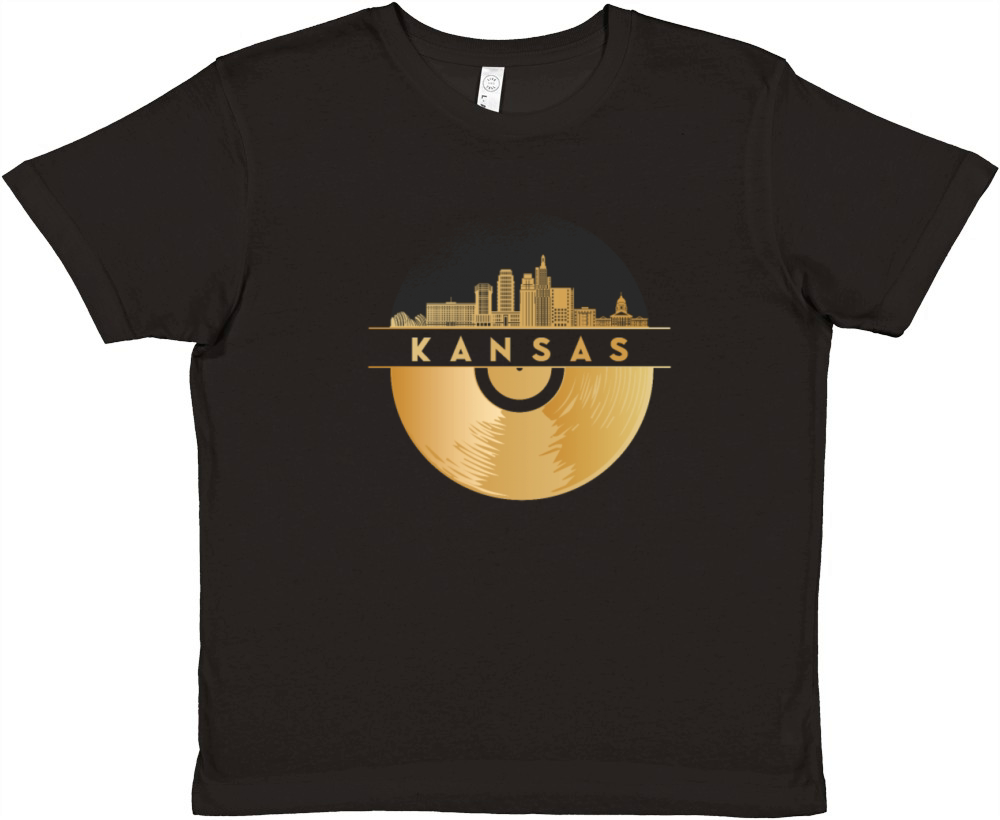 Vinyl-Record-Player Disco-Music Skyline-Kansas Premium Kids Crewneck T-shirt