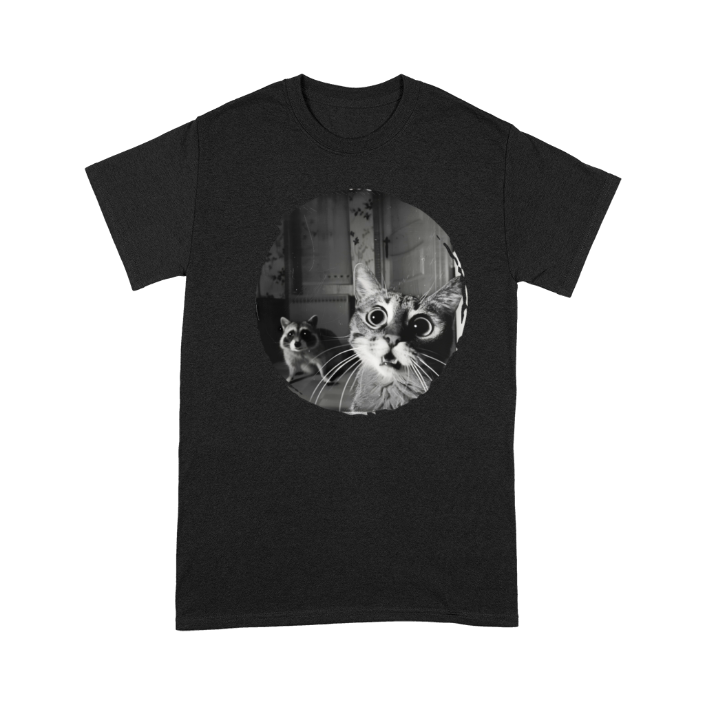 Vintage Surprised Cat and Raccoon Encounter Design Premium T-shirt
