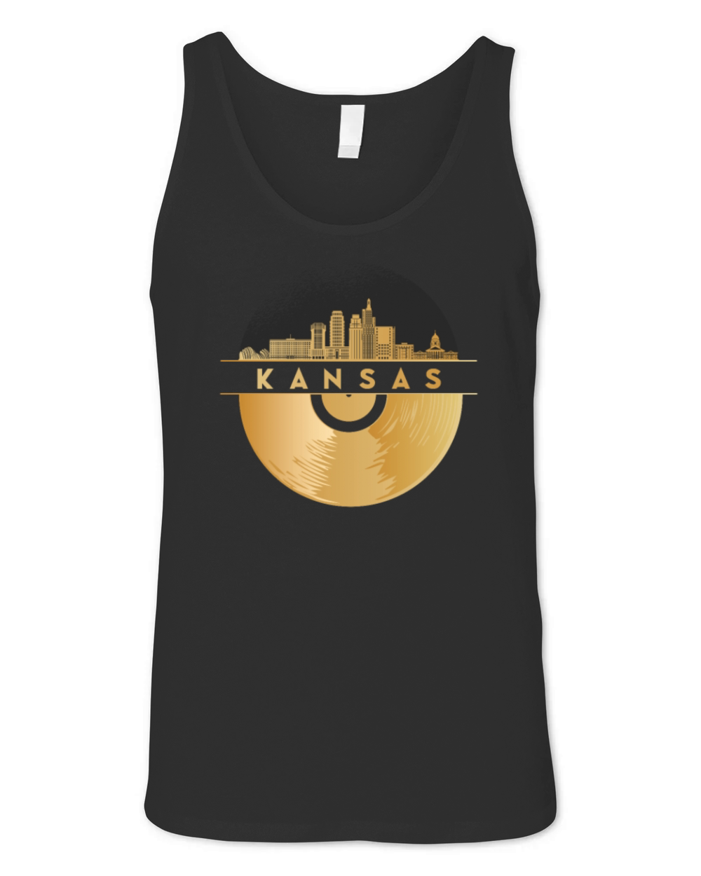 Vinyl-Record-Player Disco-Music Skyline-Kansas Unisex Jersey Tank
