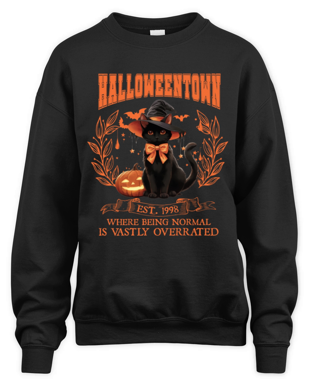 Retro Vintage Halloweentown Black Cat EST 1998 Hal Unisex Premium Crewneck Sweatshirt