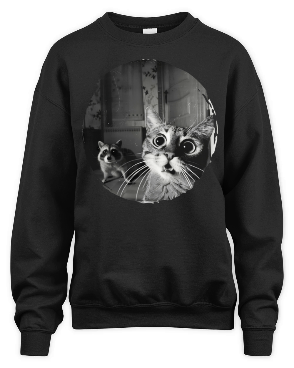 Vintage Surprised Cat and Raccoon Encounter Design Unisex Premium Crewneck Sweatshirt