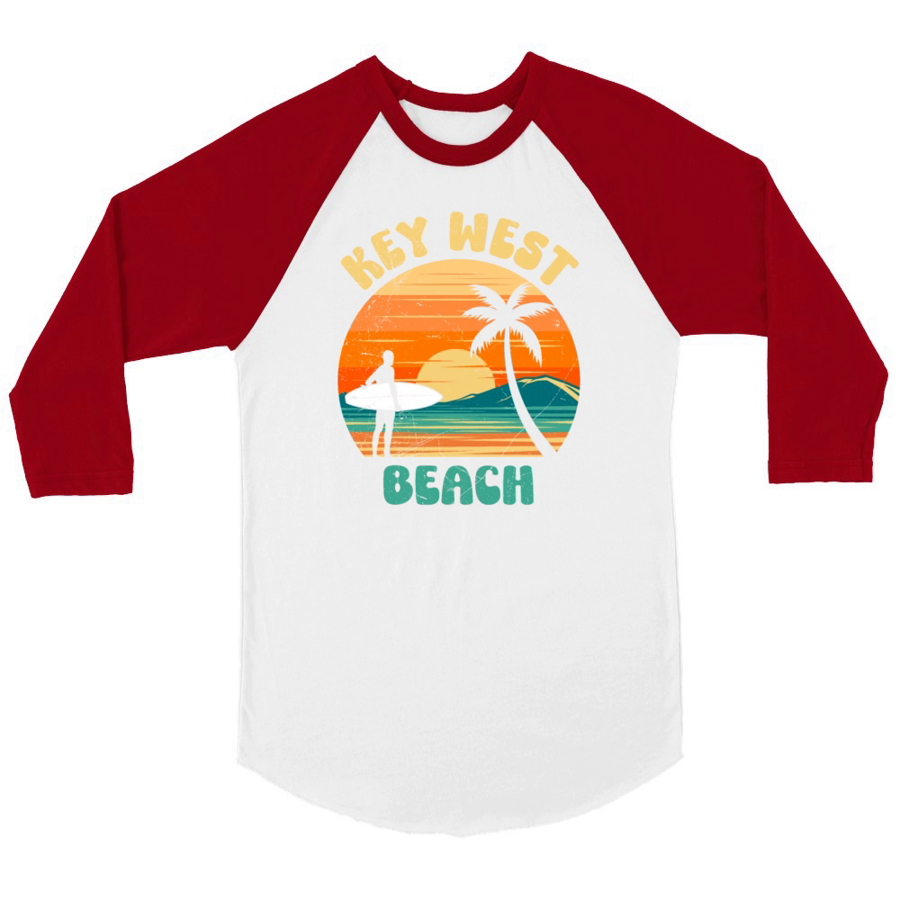 KEY-WEST BEACH Vintage Sunshine-State Florida Unisex ¾ sleeve Raglan T-shirt