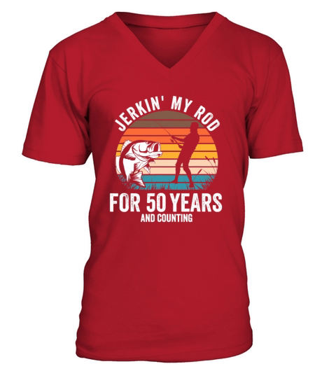 50th Birthday Gift for Fisherman Men Funny Fishing V-Neck T-shirt
