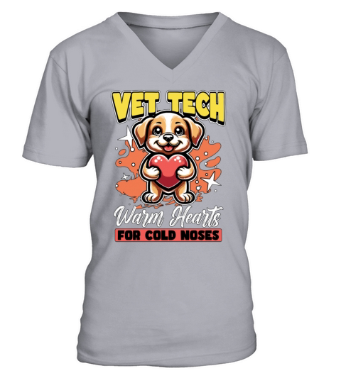 Vet Tech Warm Hearts For Cold Nose Veterinarian V-Neck T-shirt