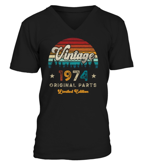 Vintage 1974 Birthday Retro V-Neck T-shirt