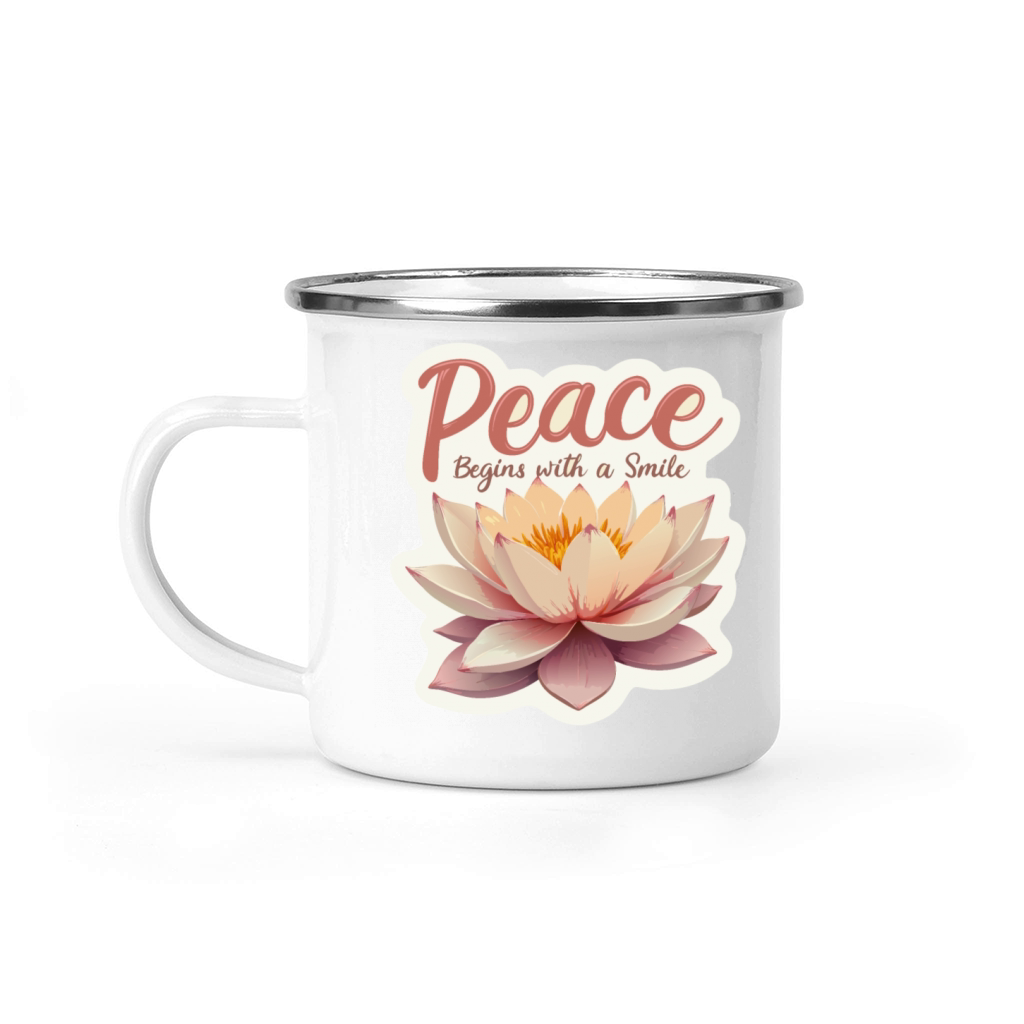 Peace Begins With a Smile - Motivational Quote Camping Mug