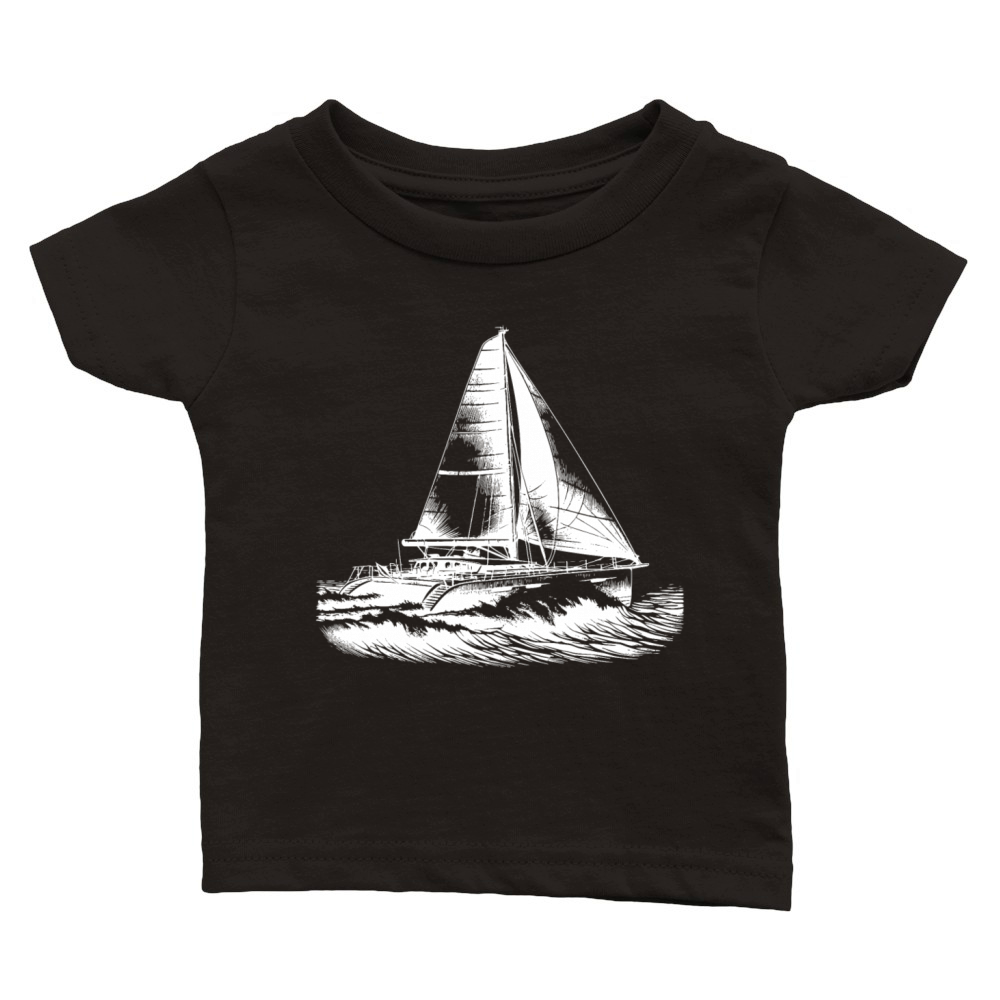 Double Hull Catamaran Sailboat In Waves Classic Baby Crewneck T-shirt