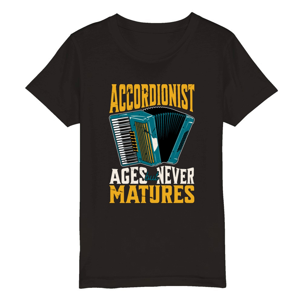 Accordionist Ages But Never Matures Folk Music Organic Kids Crewneck T-shirt