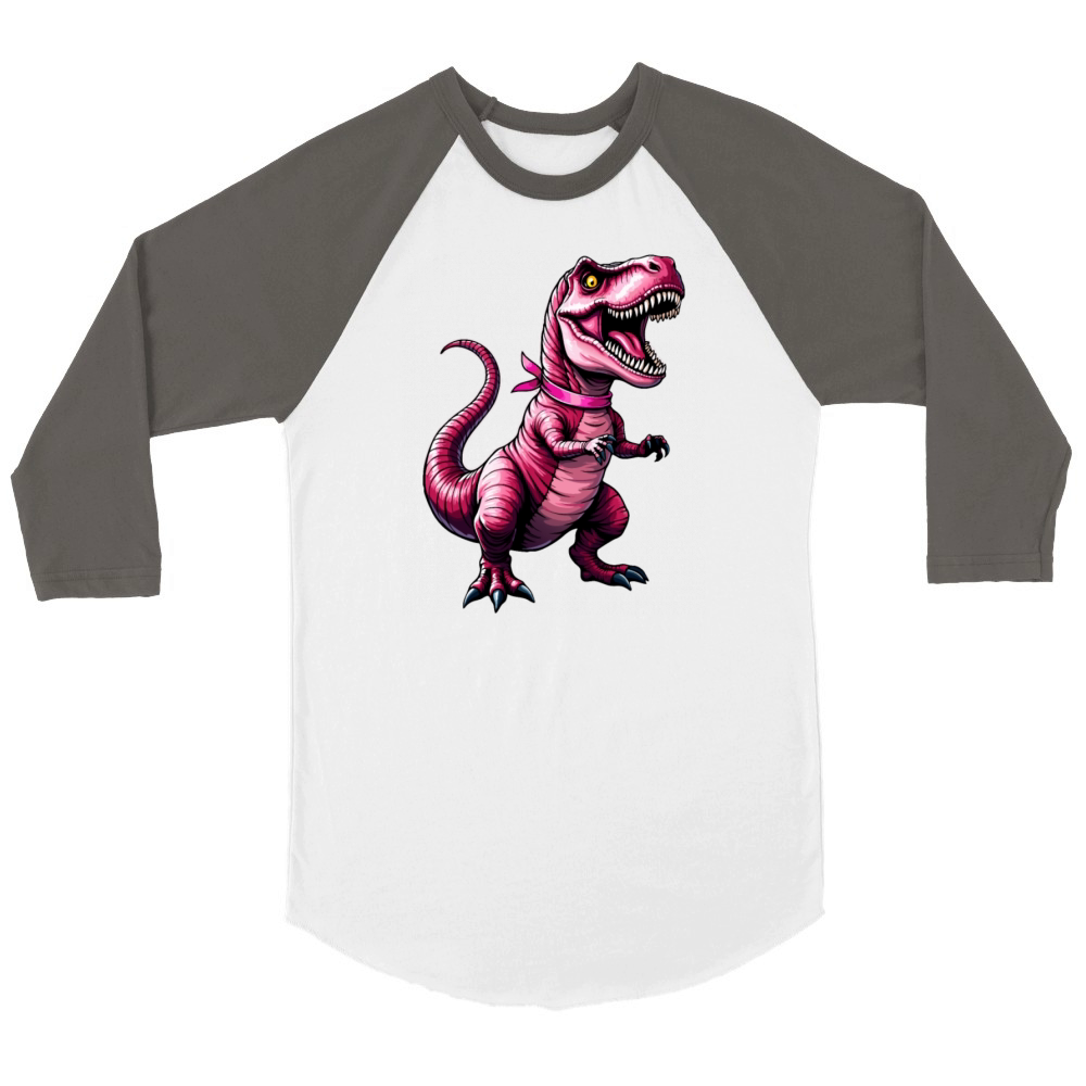 Breast Cancer Awareness Dinosaur Pink Ribbon Unisex ¾ sleeve Raglan T-shirt