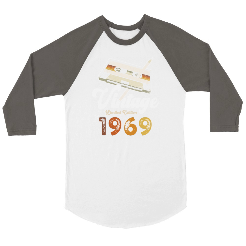 Vintage 1969 Birthday Cassette Pencil Unisex ¾ sleeve Raglan T-shirt