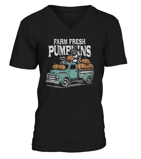 Farm fresh pumpkins Raccoon D Color GR V-Neck T-shirt