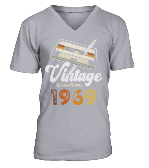 Vintage 1969 Birthday Cassette Pencil V-Neck T-shirt
