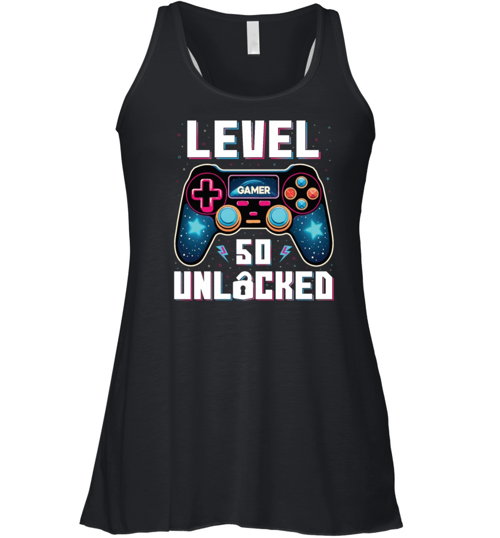 Level 50 Unlocked 50th Birthdays Gamer Gift Women's Flowy Tank Top