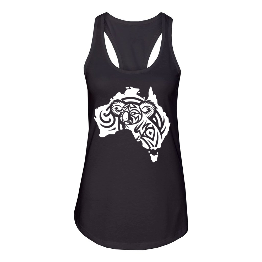 Koala In Australian Continent Tattoo Style Women's Racerback Tank