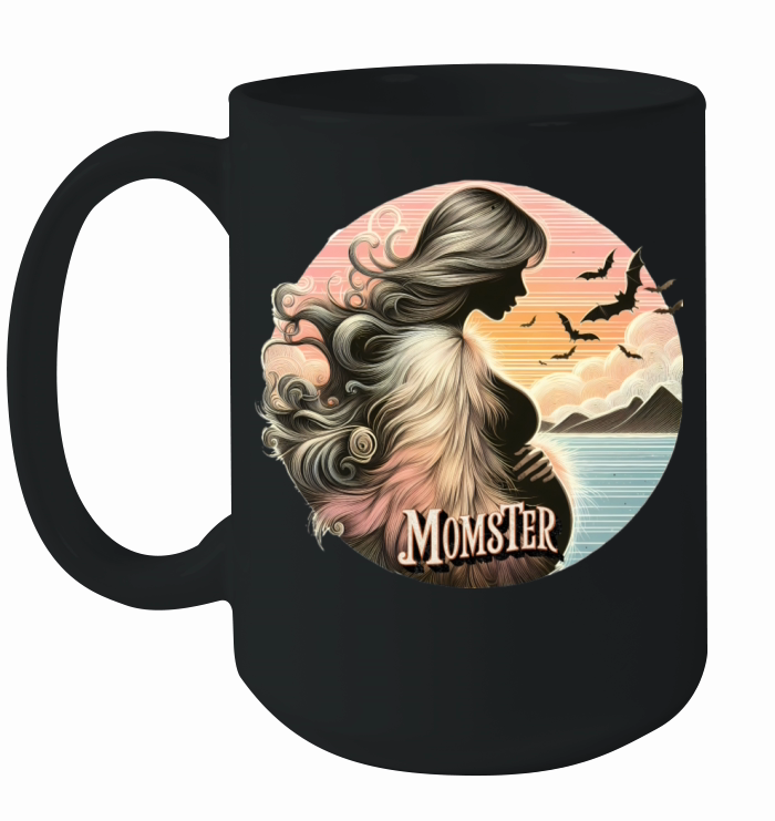 Momster Baby Announcement - Retro Sunset Halloween Ceramic Mug