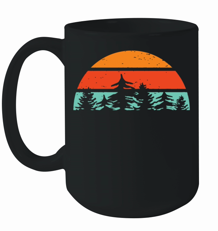 Retro-Vintage Sunset with Pine Trees Ceramic Mug