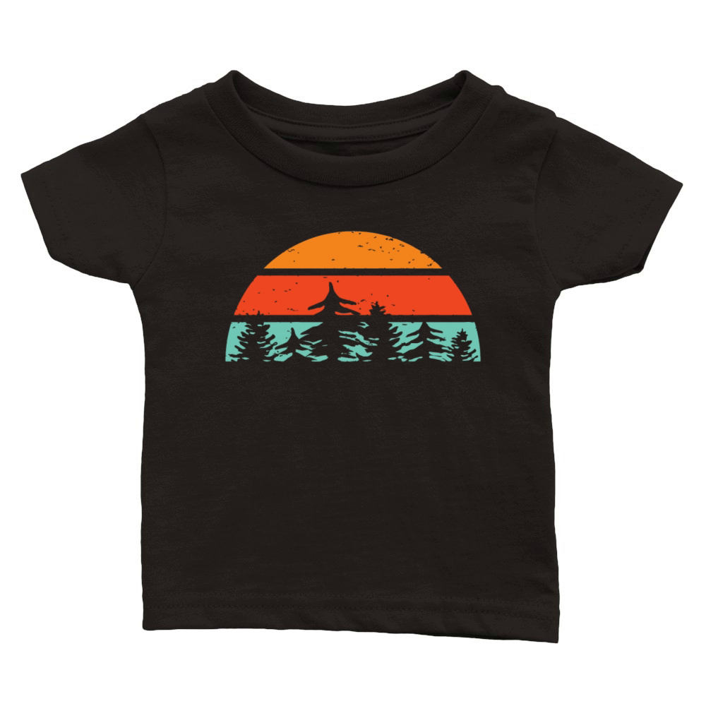 Retro-Vintage Sunset with Pine Trees Classic Baby Crewneck T-shirt