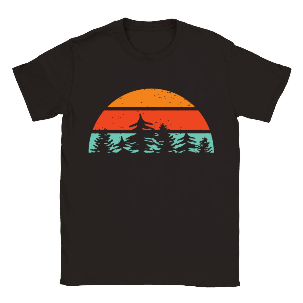 Retro-Vintage Sunset with Pine Trees Classic Kids Crewneck T-shirt