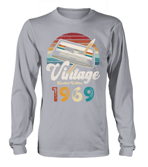 Vintage 1969 Birthday Cassette Pencil Long sleeved Unisex