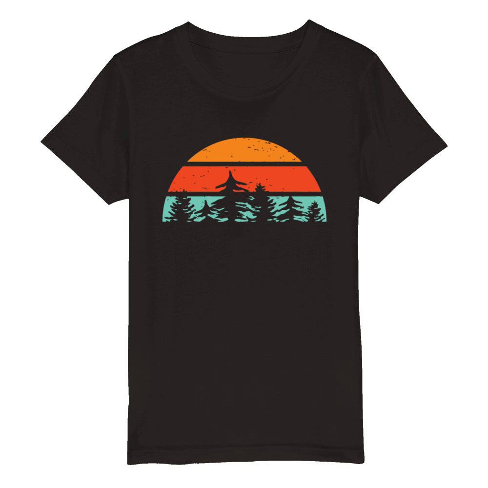 Retro-Vintage Sunset with Pine Trees Organic Kids Crewneck T-shirt