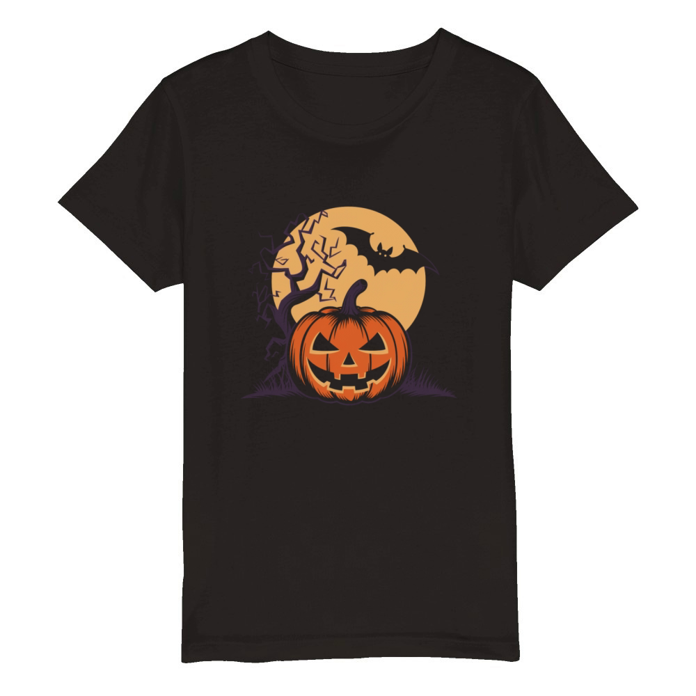 Vintage Pumpkin Scene Halloween Classic T-Shirt Organic Kids Crewneck T-shirt
