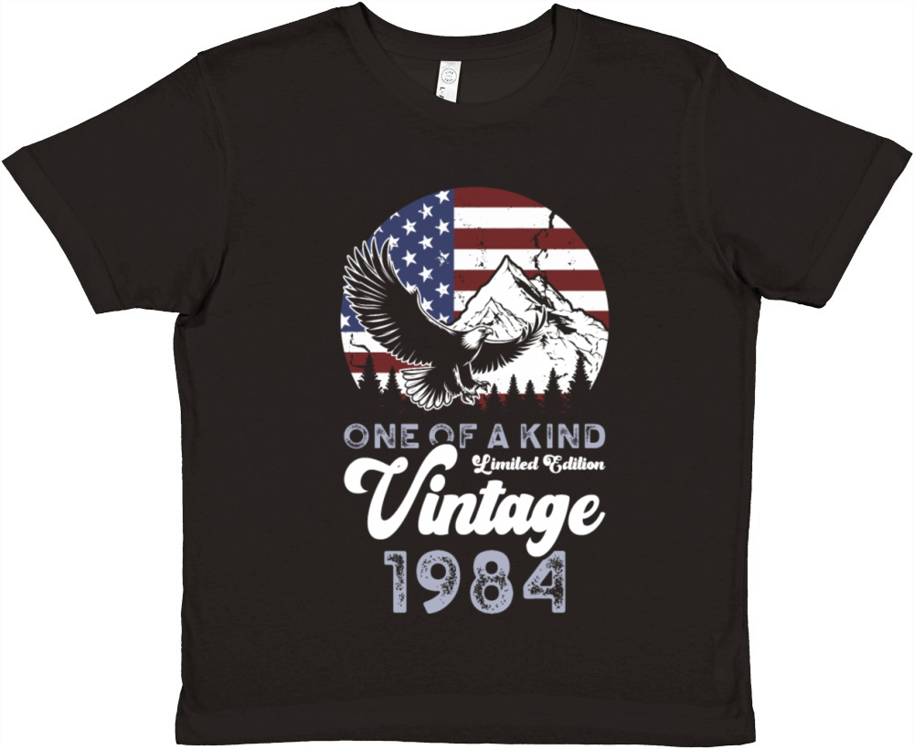 Vintage 1984 Birthday American Flag Premium Kids Crewneck T-shirt