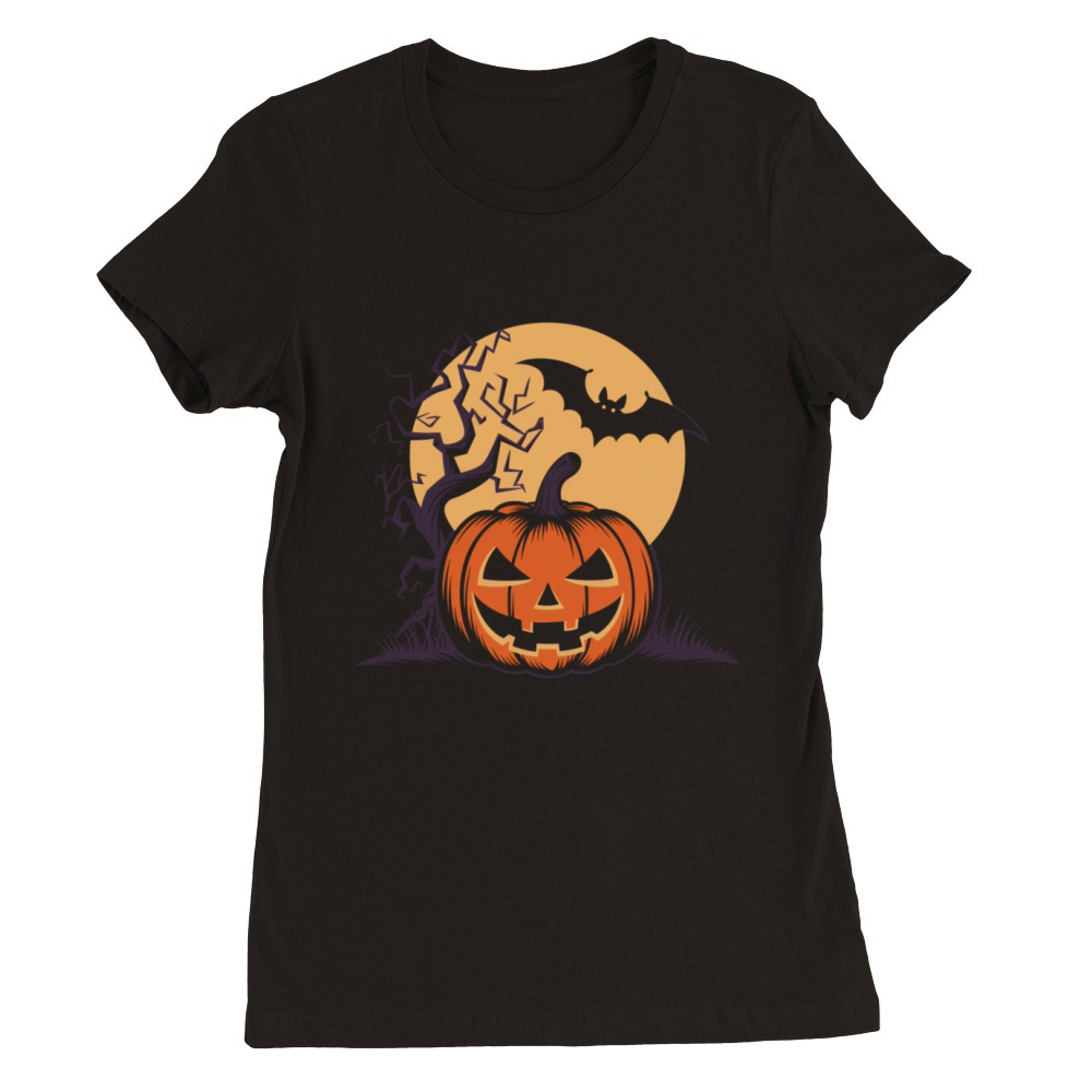 Vintage Pumpkin Scene Halloween Classic T-Shirt Premium Womens Crewneck T-shirt