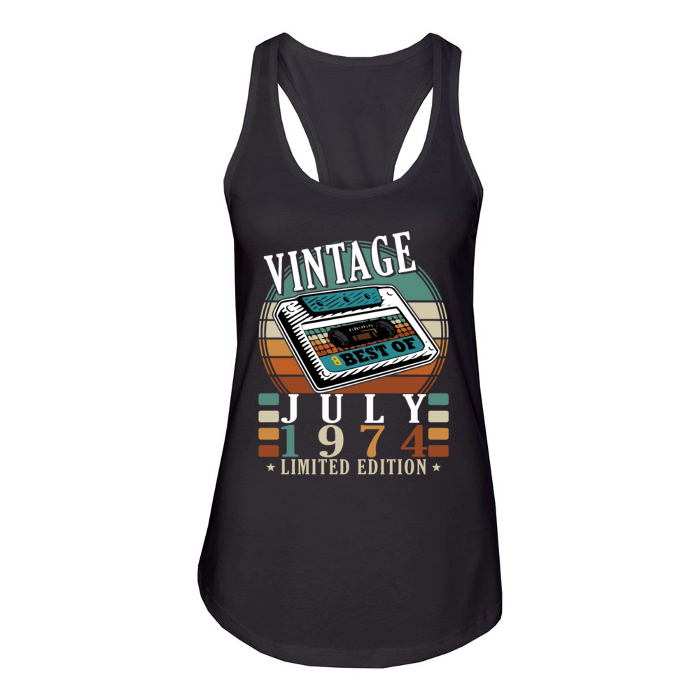 50th birthday 50 years July 1974 Women's Racerback Tank