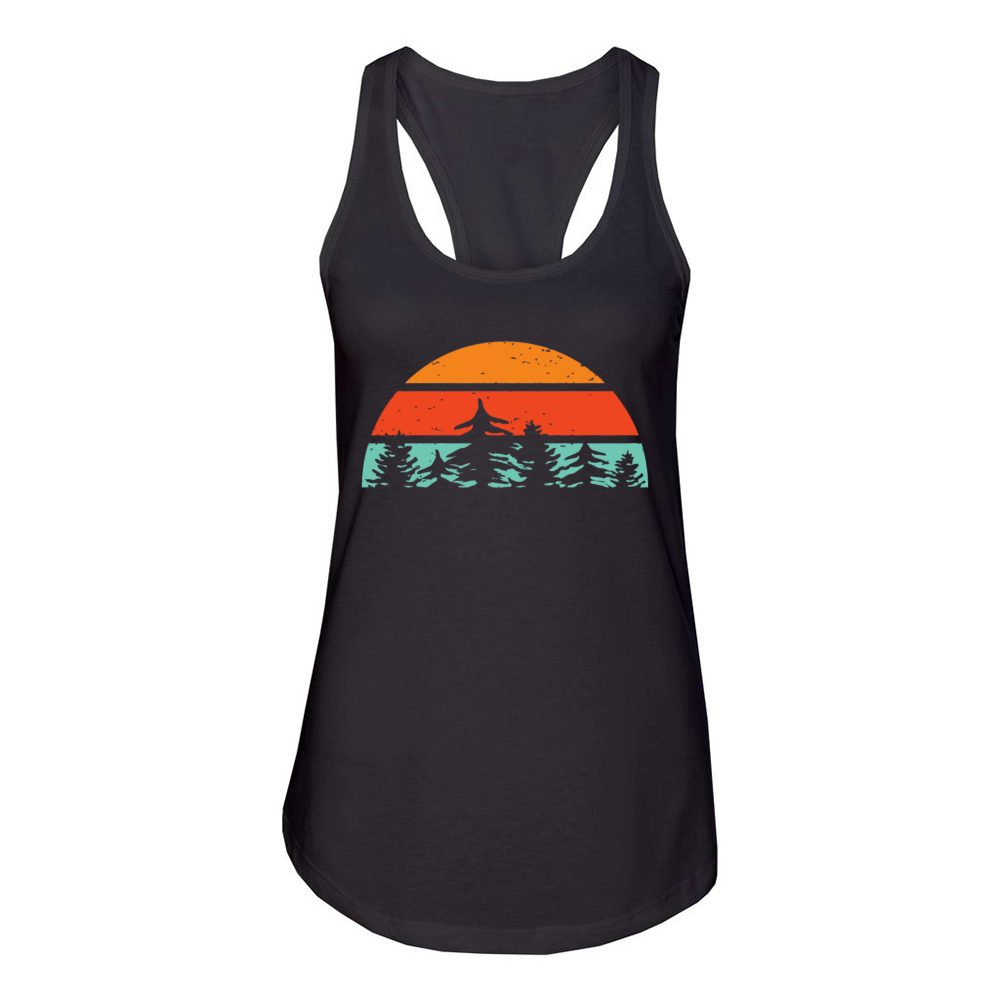 Retro-Vintage Sunset with Pine Trees Women's Racerback Tank