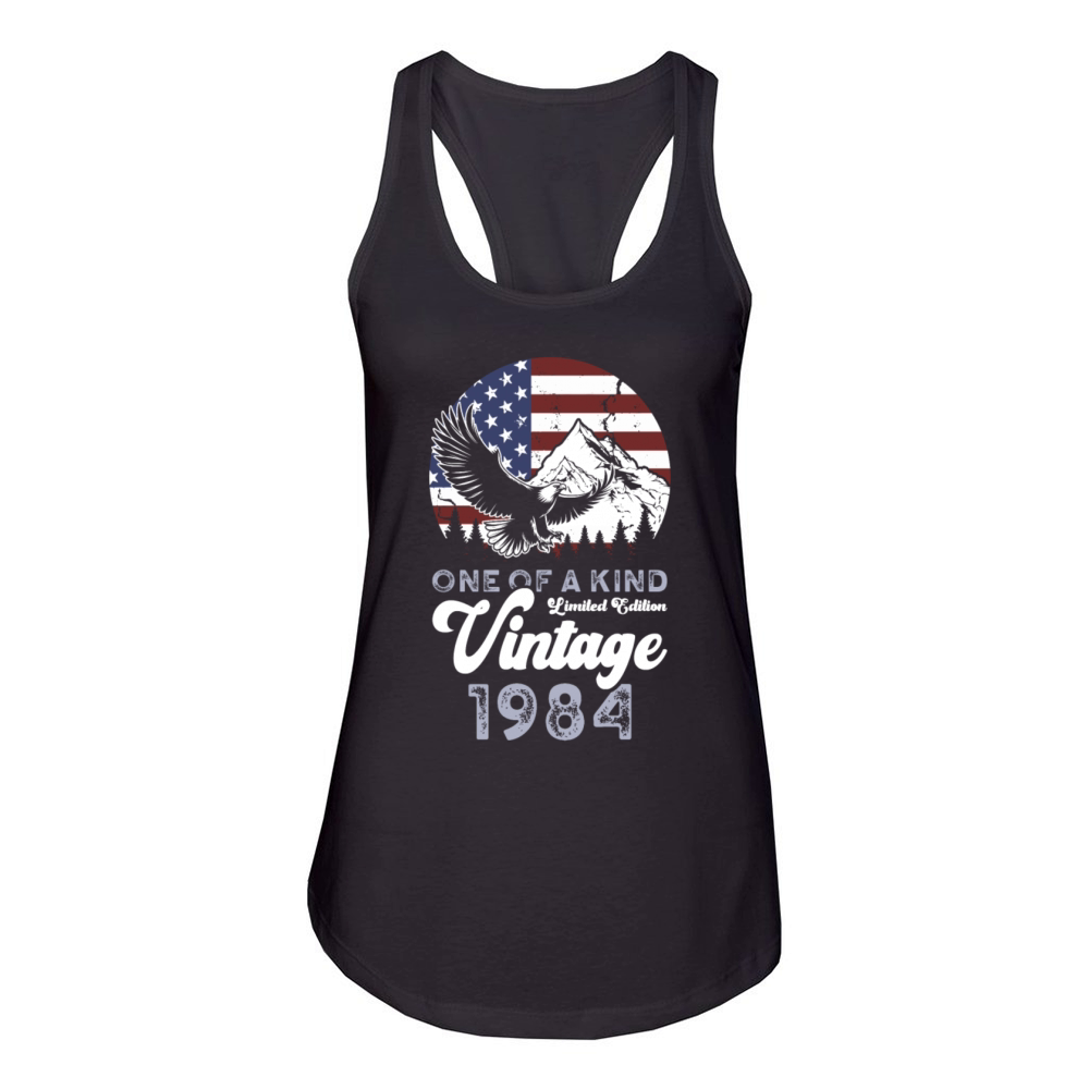 Vintage 1984 Birthday American Flag Women's Racerback Tank