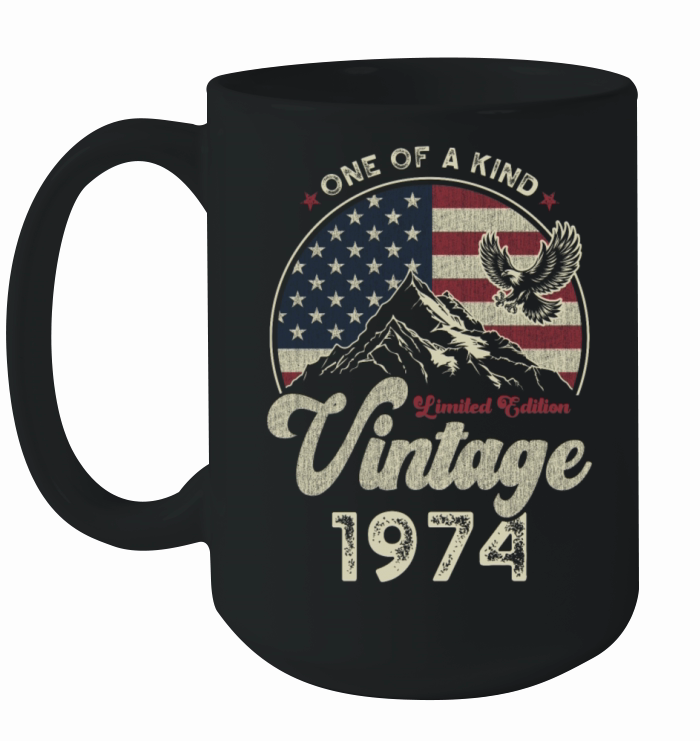 Vintage 1974 Birthday American Flag Ceramic Mug