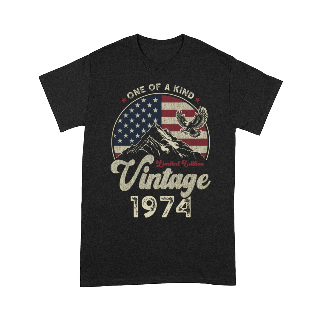 Vintage 1974 Birthday American Flag Comfort T-shirt