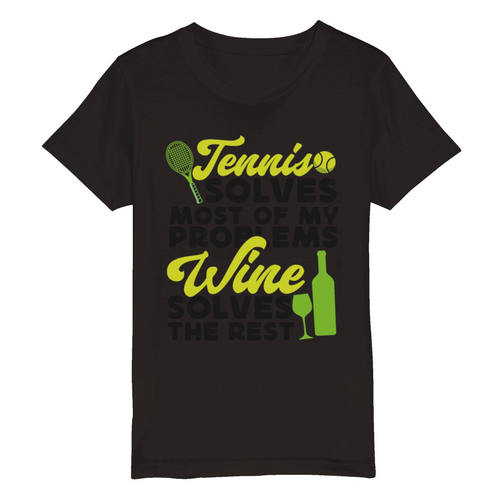 Funny Tennis Player Racket Wine Organic Kids Crewneck T-shirt