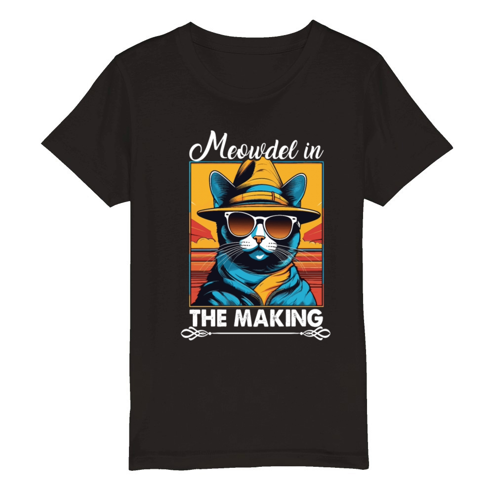 Grumpy vintage Cool Cat Wearing Black Sunglasses Organic Kids Crewneck T-shirt