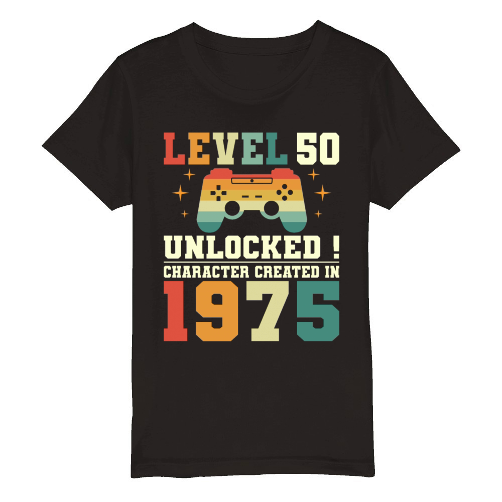 Level 50 1975 50th Birthday Gamer Organic Kids Crewneck T-shirt