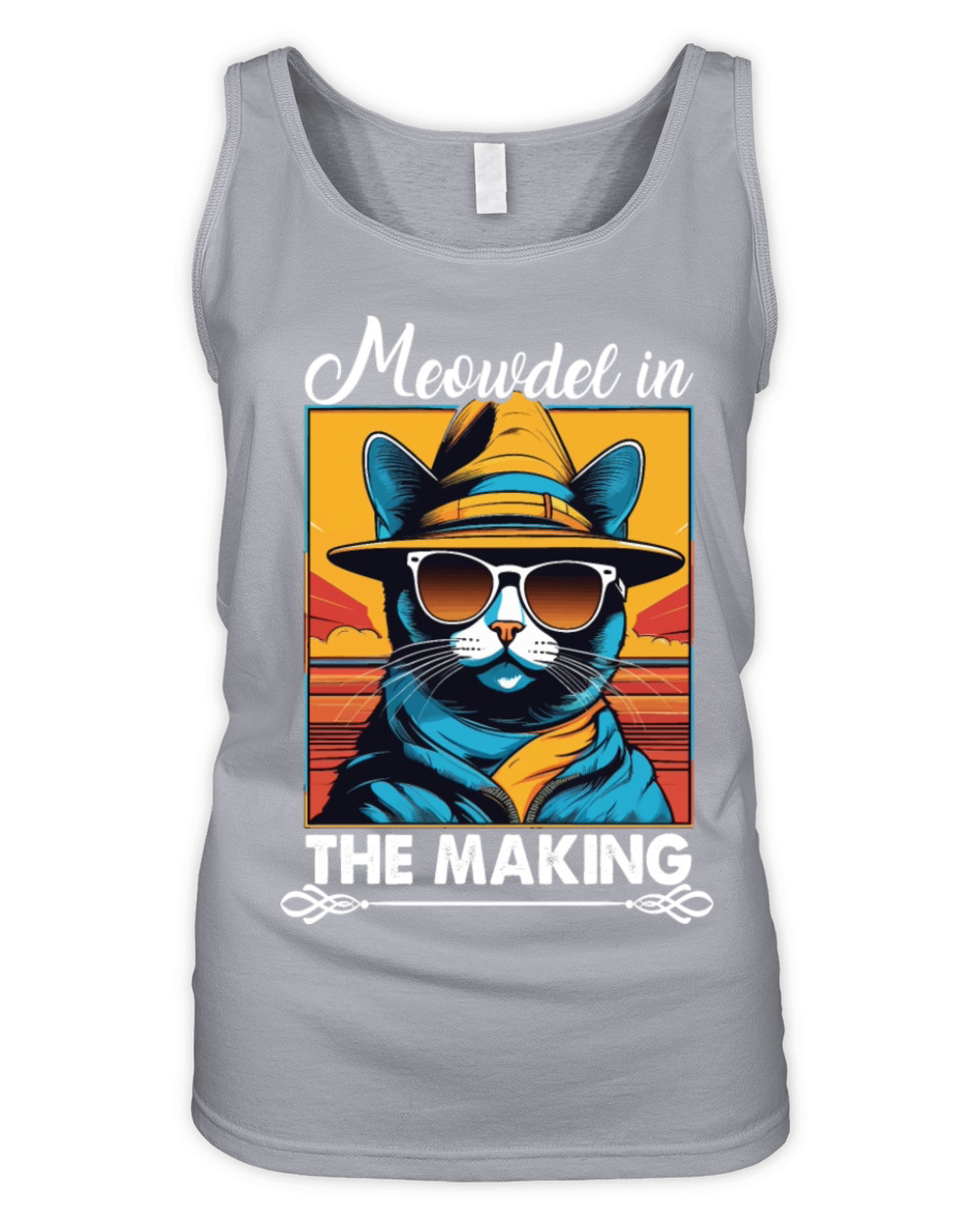 Grumpy vintage Cool Cat Wearing Black Sunglasses Organic Women's Tank Top