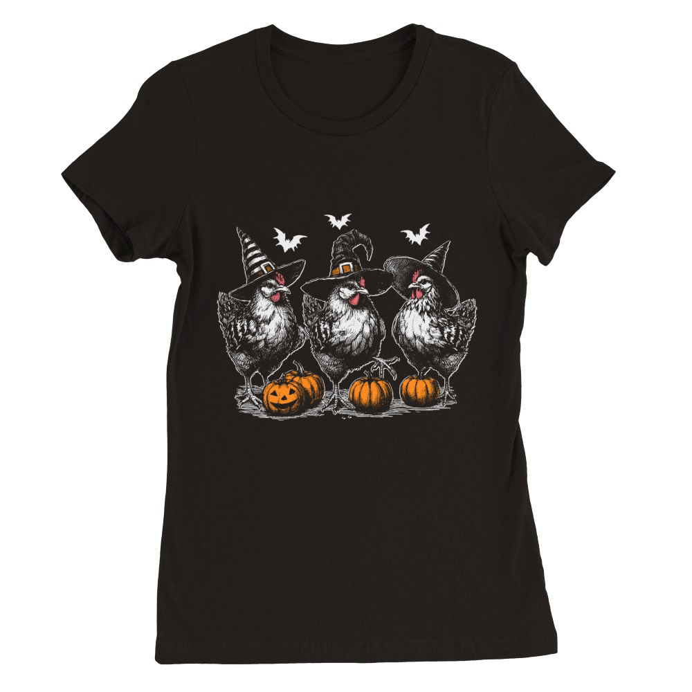 Chicken Witches Funny Halloween D Color Premium Womens Crewneck T-shirt