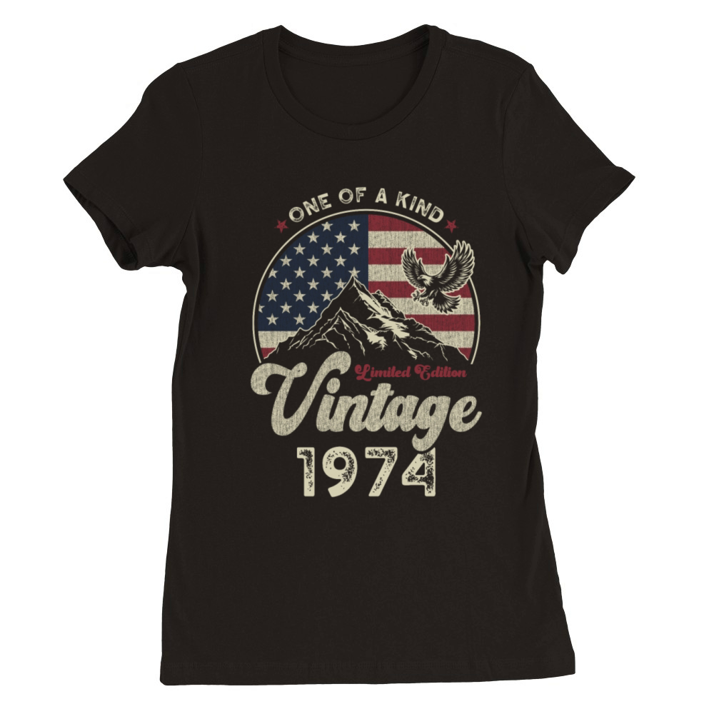 Vintage 1974 Birthday American Flag Premium Womens Crewneck T-shirt