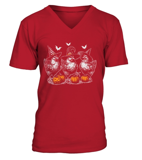 Chicken Witches Funny Halloween D Color V-Neck T-shirt